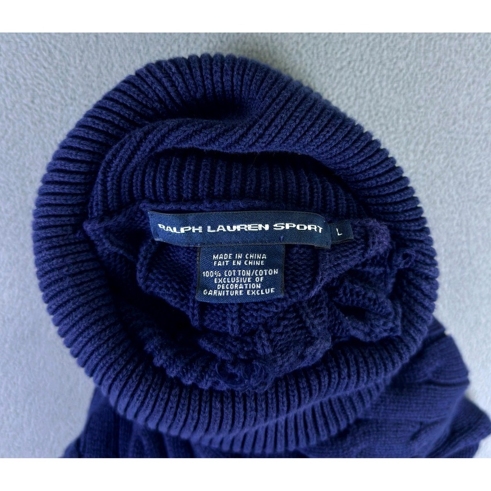 Ralph Lauren Sport Sweater Dress Large Blue Cable Knit Roll Neck Old Money Prep - Picture 8 of 9